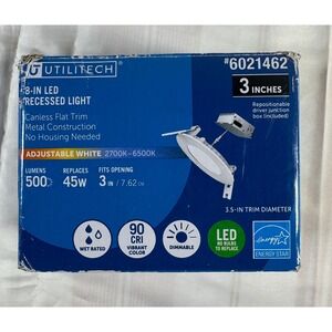 Utilitech 3-in LED Recessed Light Adjustable White 2700K-6500K 500 Lumens